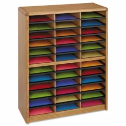Safco Steel/Fiberboard Literature Sorter, 36 Compartments, 32.25 x 13.5 x 38, Oak