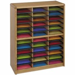 Safco Steel/Fiberboard Literature Sorter, 36 Compartments, 32.25 x 13.5 x 38, Oak
