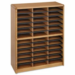 Safco Steel/Fiberboard Literature Sorter, 36 Compartments, 32.25 x 13.5 x 38, Oak