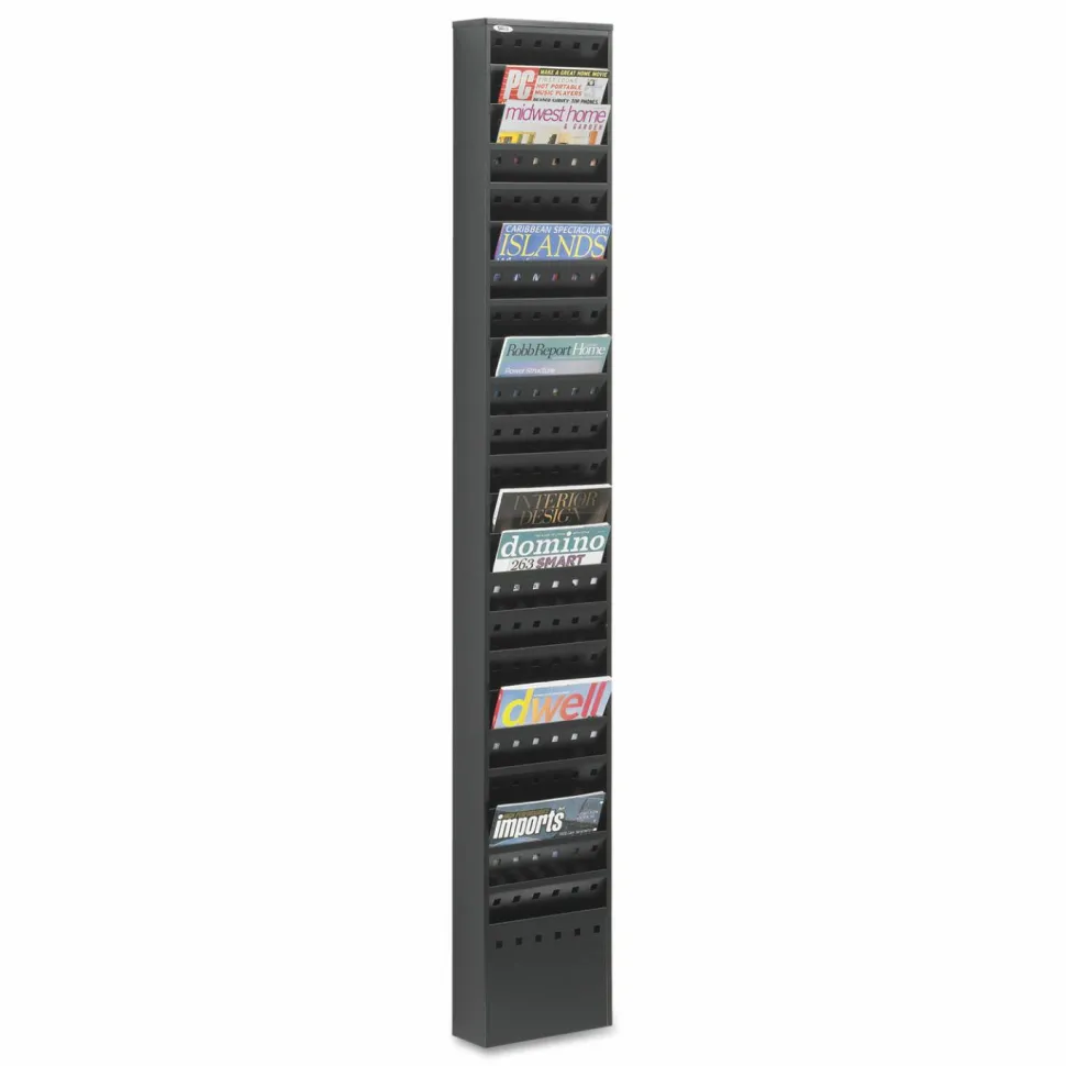 Safco Steel Magazine Rack, 23 Pockets, 65 1/2"H x 10"W x 4"D, Black
