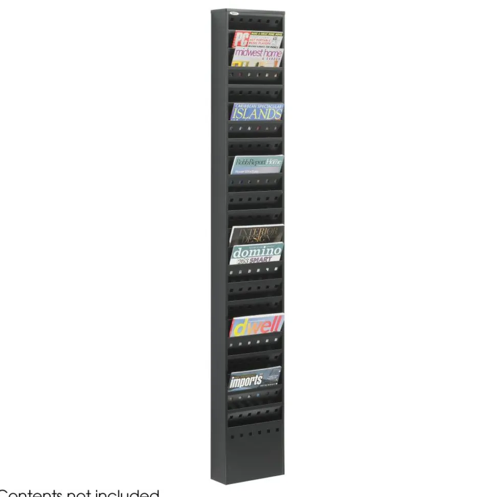 Safco Steel Magazine Rack, 23 Pockets, 65 1/2"H x 10"W x 4"D, Black