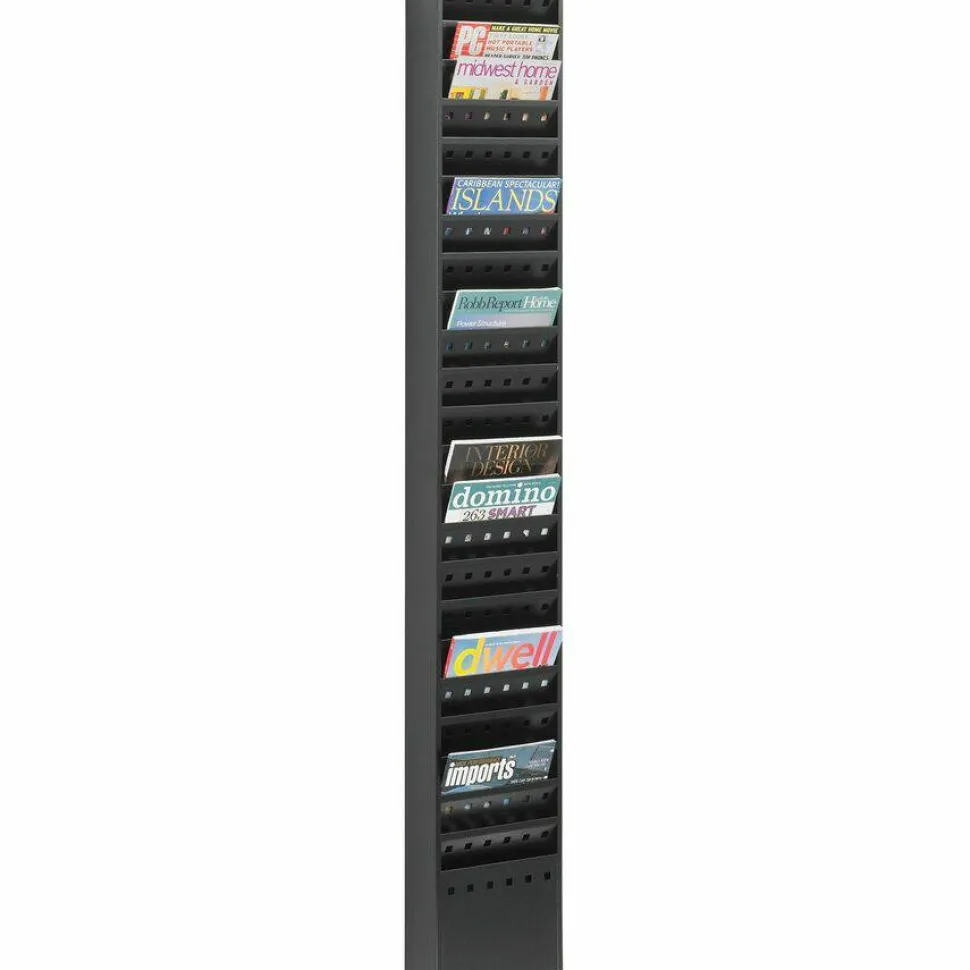Safco Steel Magazine Rack, 23 Pockets, 65 1/2"H x 10"W x 4"D, Black