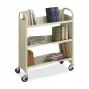 Safco Steel Single-Sided Book Cart, Metal, 3 Shelves, 300 lb Capacity, 36" x 14.5" x 43.5", Sand