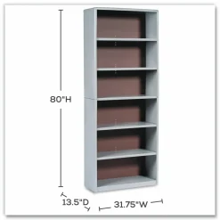 Safco ValueMate Economy Bookcase, Six-Shelf, 31.75w x 13.5d x 80h, Gray