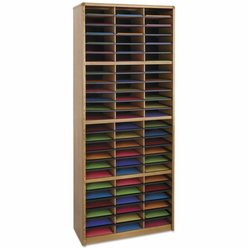 Safco Value Sorter Steel Corrugated Literature Organizer, 72 Compartments, Medium Oak