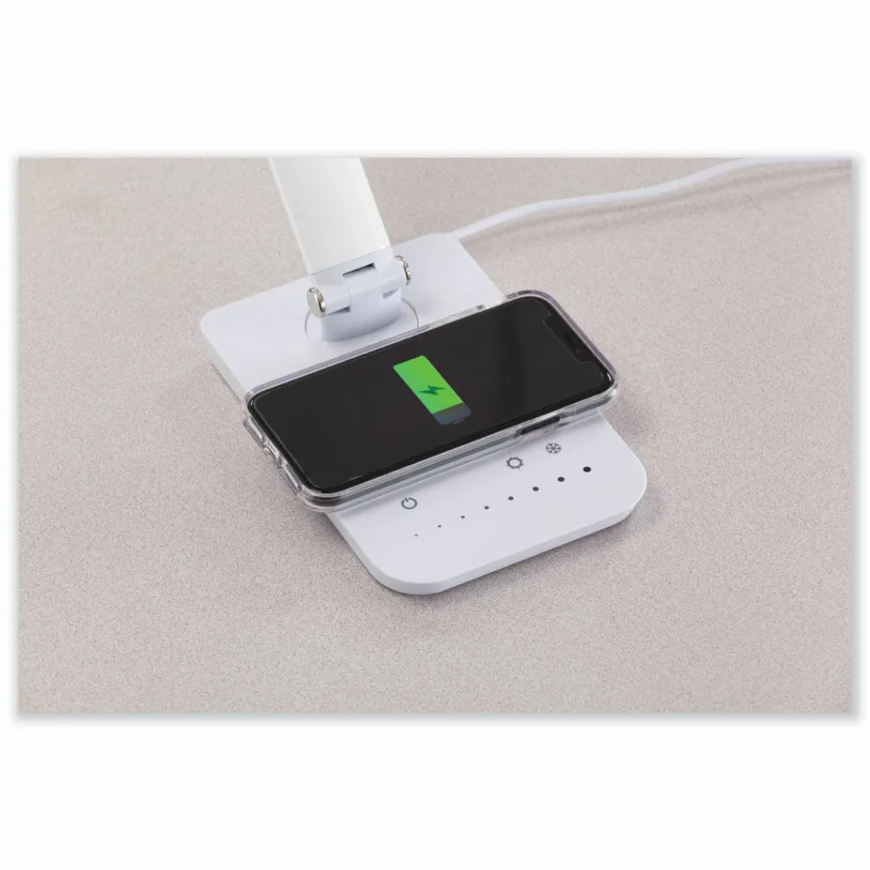 Safco Vamp LED Wireless Charging Lamp, Multi-pivot Neck, 16.75" High, White