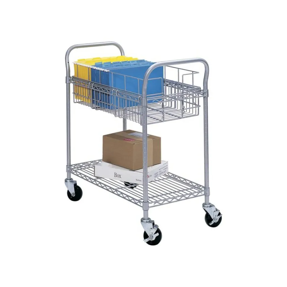 Safco Wire Mail Cart, 38 1/2"H x 26 3/4"W x 18 3/4"D, Metallic Gray