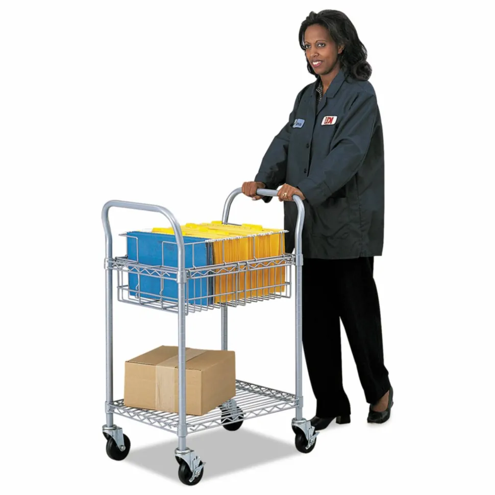 Safco Wire Mail Cart, 38 1/2"H x 26 3/4"W x 18 3/4"D, Metallic Gray