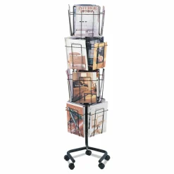 Safco Wire Rotary Literature Display, 61 1/4"H x 15"W x 15"D, 16 Pockets, Charcoal
