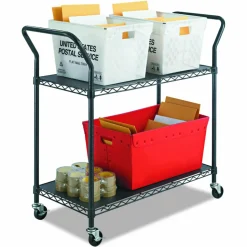 Safco Wire Utility Cart, 2 Shelves, 40 1/2"H x 43 3/4"W x 19 1/2"D, Black