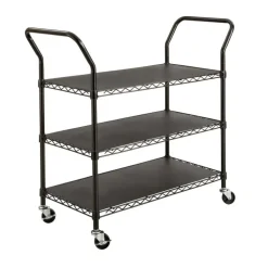 Safco Wire Utility Cart, 3 Shelves, 40 1/2"H x 43 3/4"W x 19 1/4"D, Black