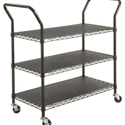 Safco Wire Utility Cart, 3 Shelves, 40 1/2"H x 43 3/4"W x 19 1/4"D, Black
