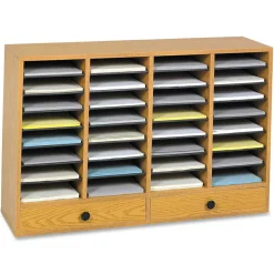 Safco Wood Adjustable Literature Organizer, 32 Compartments, 39.25 x 11.75 x 25.25, Medium Oak
