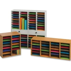 Safco Wood Adjustable Literature Organizer, 32 Compartments, 39.25 x 11.75 x 25.25, Medium Oak
