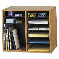 Safco Wood Adjustable Organizer, 16 1/8"H x 19 5/8"W x 11 7/8"D, Medium Oak