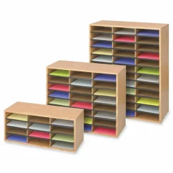 Safco Wood/Corrugated Literature Organizer, 36 Compartments, 29 x 12 x 34.5, Medium Oak