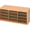 Safco Wood/Corrugated Literature Organizer, 12 Compartments, 29 x 12 x 12, Medium Oak
