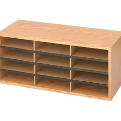 Safco Wood/Corrugated Literature Organizer, 12 Compartments, 29 x 12 x 12, Medium Oak