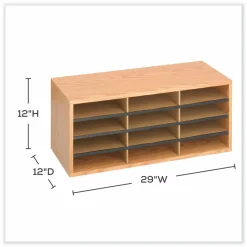 Safco Wood/Corrugated Literature Organizer, 12 Compartments, 29 x 12 x 12, Medium Oak