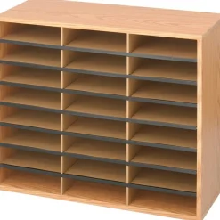 Safco Wood/Corrugated Literature Organizer, 24 Compartments, 29 x 12 x 23.5, Medium Oak