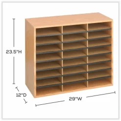 Safco Wood/Corrugated Literature Organizer, 24 Compartments, 29 x 12 x 23.5, Medium Oak