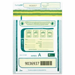 SafeLOK Deposit Bag, Plastic, 9" x 12", White/Green/Yellow, 100/Pack
