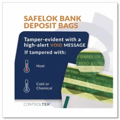 SafeLOK Series D Deposit Bags, Plastic, 12" x 16", White, 100/Pack
