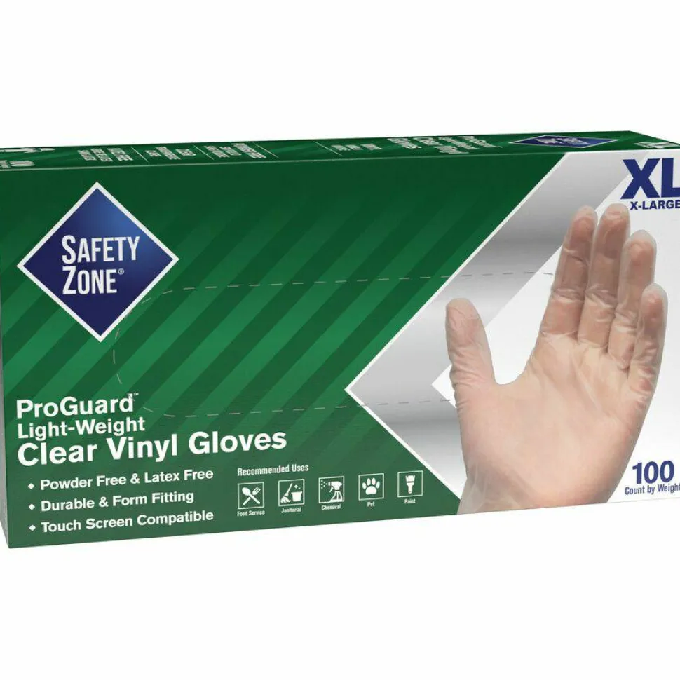Safety Zone Powder Free Clear Vinyl Gloves