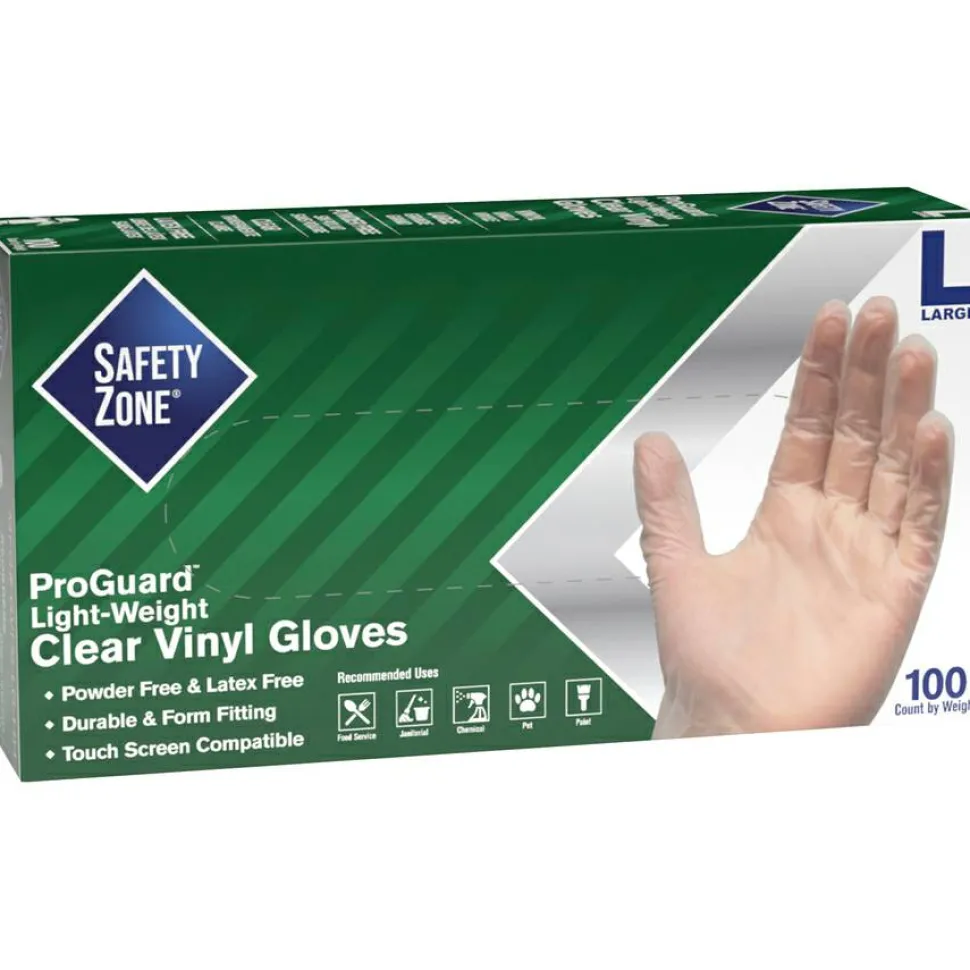 Safety Zone Powder Free Clear Vinyl Gloves