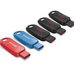 SanDisk Cruzer Snap USB 2.0 Flash Drives, Pack of 5, 32GB, Black, Red, Blue