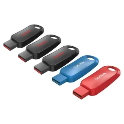 SanDisk Cruzer Snap USB 2.0 Flash Drives, Pack of 5, 32GB, Black, Red, Blue