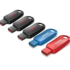 SanDisk Cruzer Snap USB 2.0 Flash Drives, Pack of 5, 32GB, Black, Red, Blue