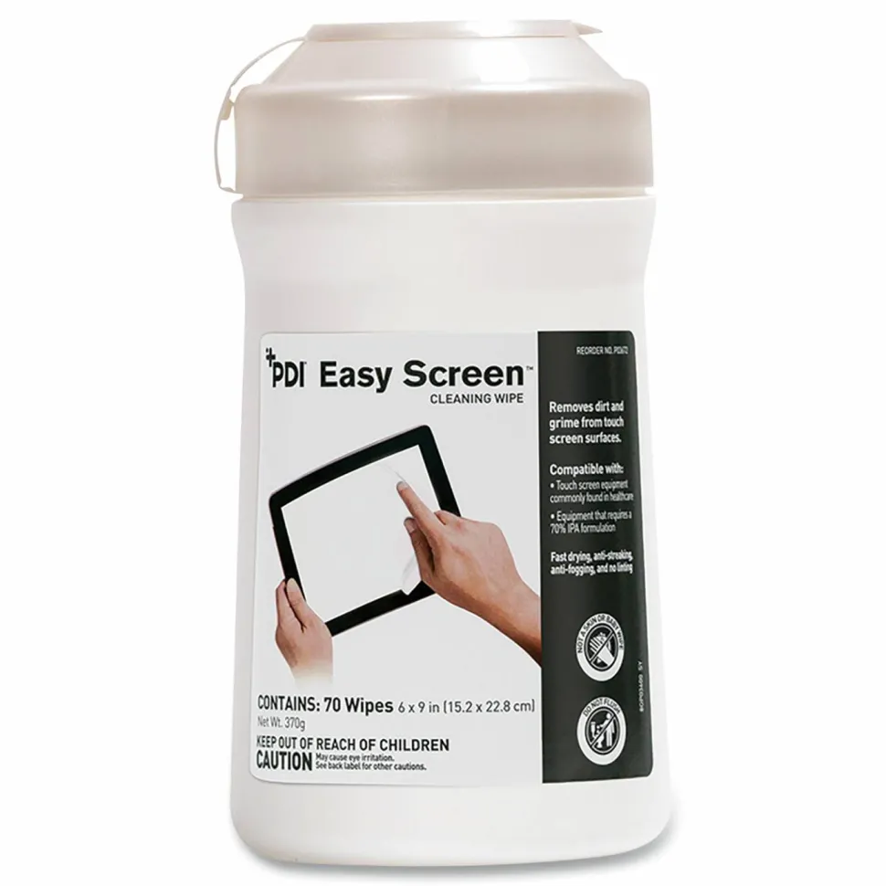 Sani Professional PDI Easy Screen Cleaning Wipes, 1-Ply, 9 x 6, Unscented, White, 70/Pack