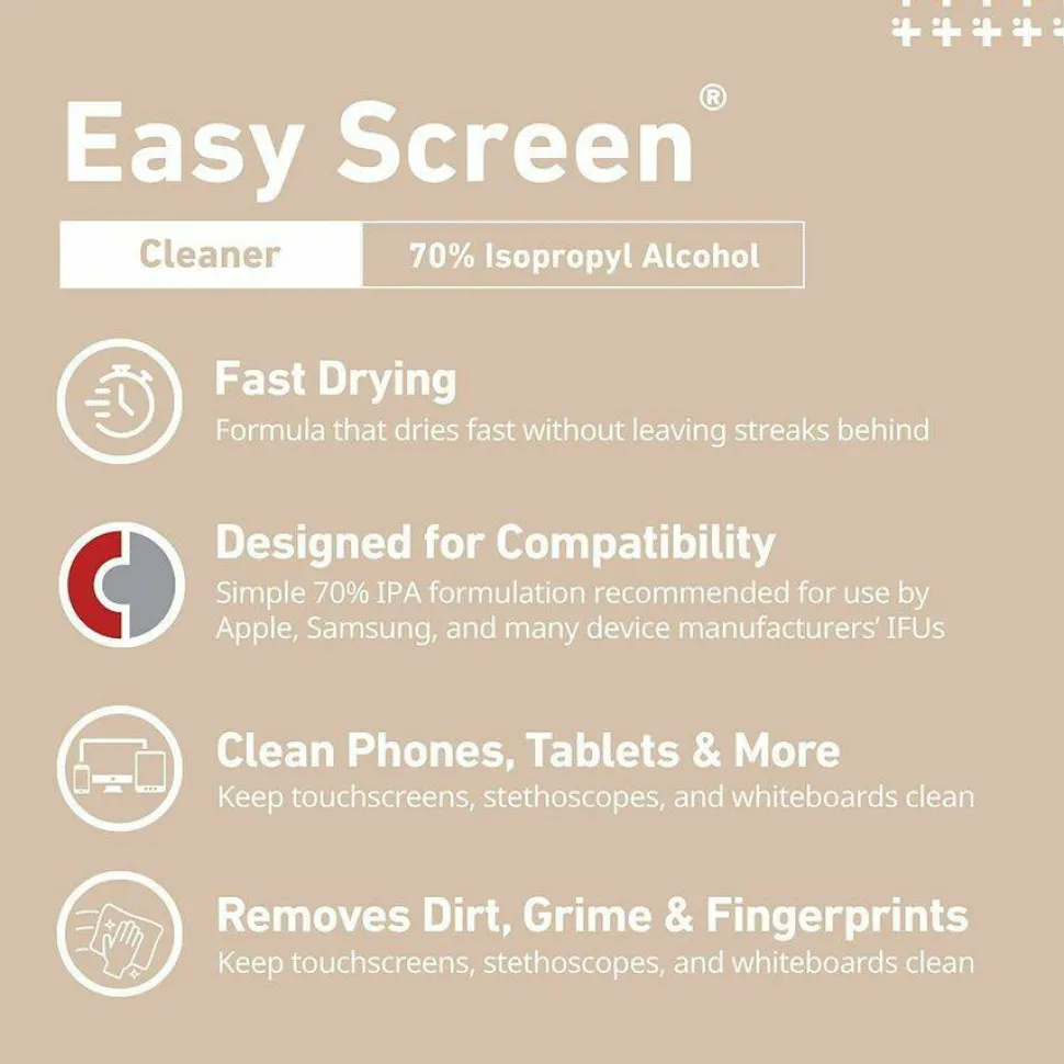 Sani Professional PDI Easy Screen Cleaning Wipes, 1-Ply, 9 x 6, Unscented, White, 70/Pack