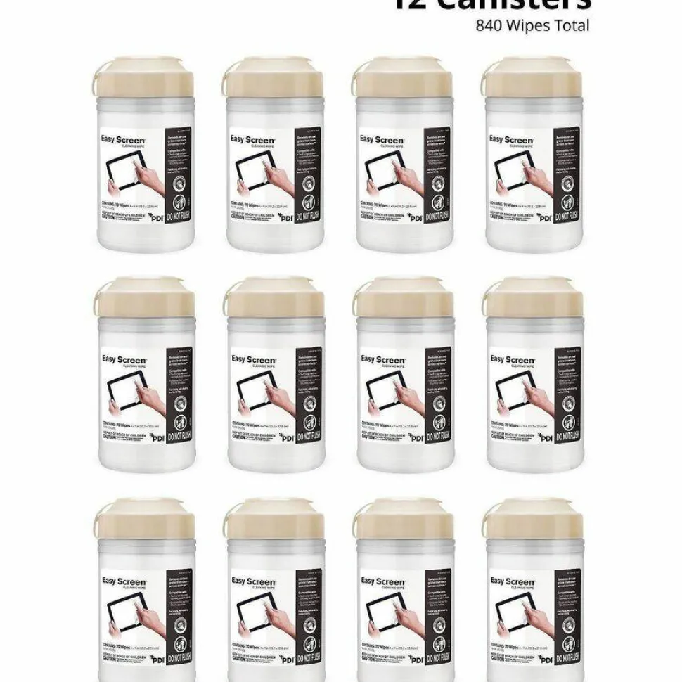 Sani Professional PDI Easy Screen Cleaning Wipes, 1-Ply, 9 x 6, Unscented, White, 70/Pack