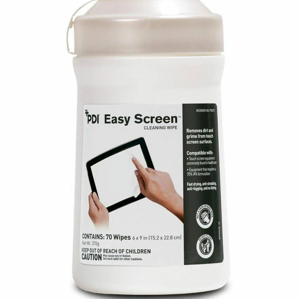 Sani Professional PDI Easy Screen Cleaning Wipes, 1-Ply, 9 x 6, Unscented, White, 70/Pack