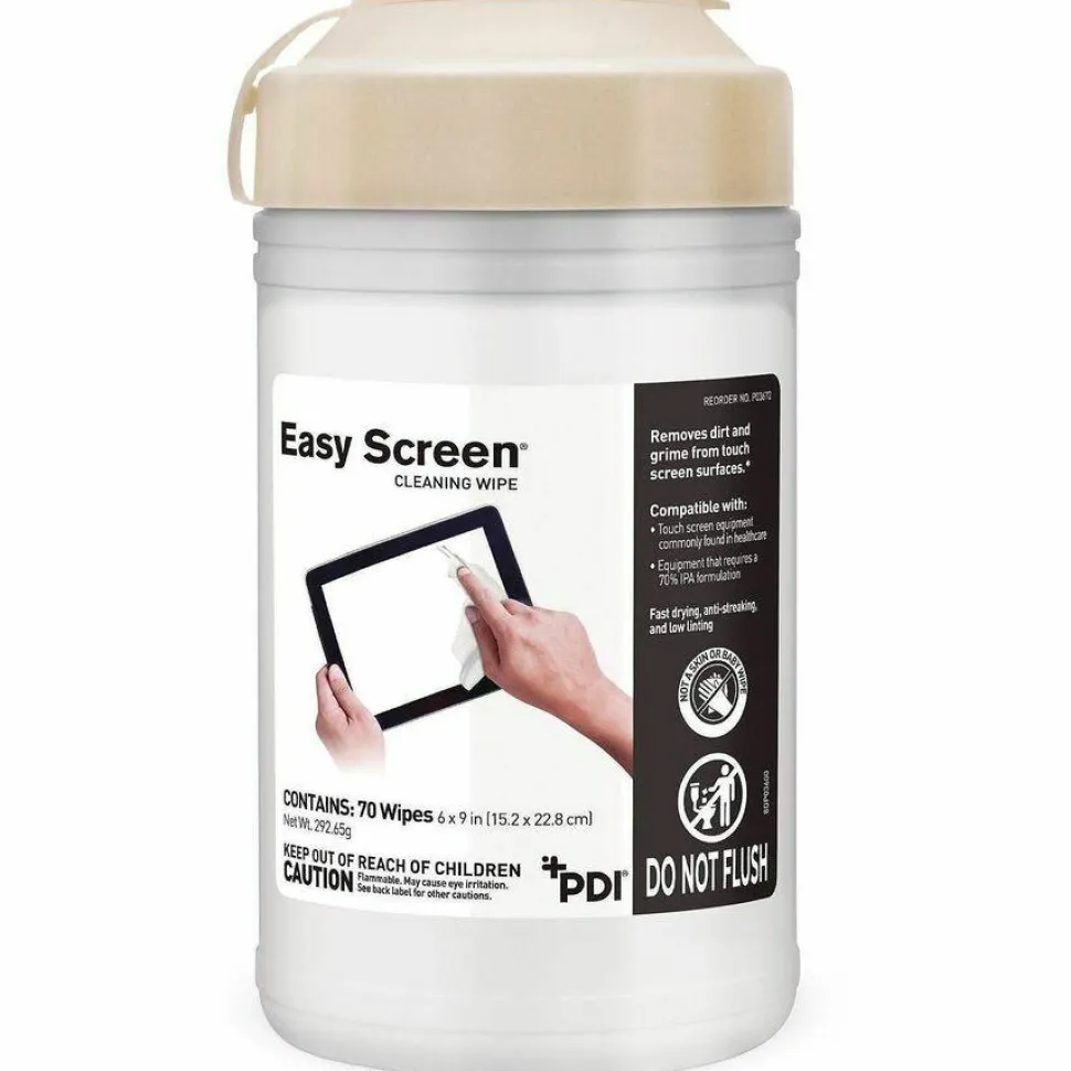 Sani Professional PDI Easy Screen Cleaning Wipes, 1-Ply, 9 x 6, Unscented, White, 70/Pack
