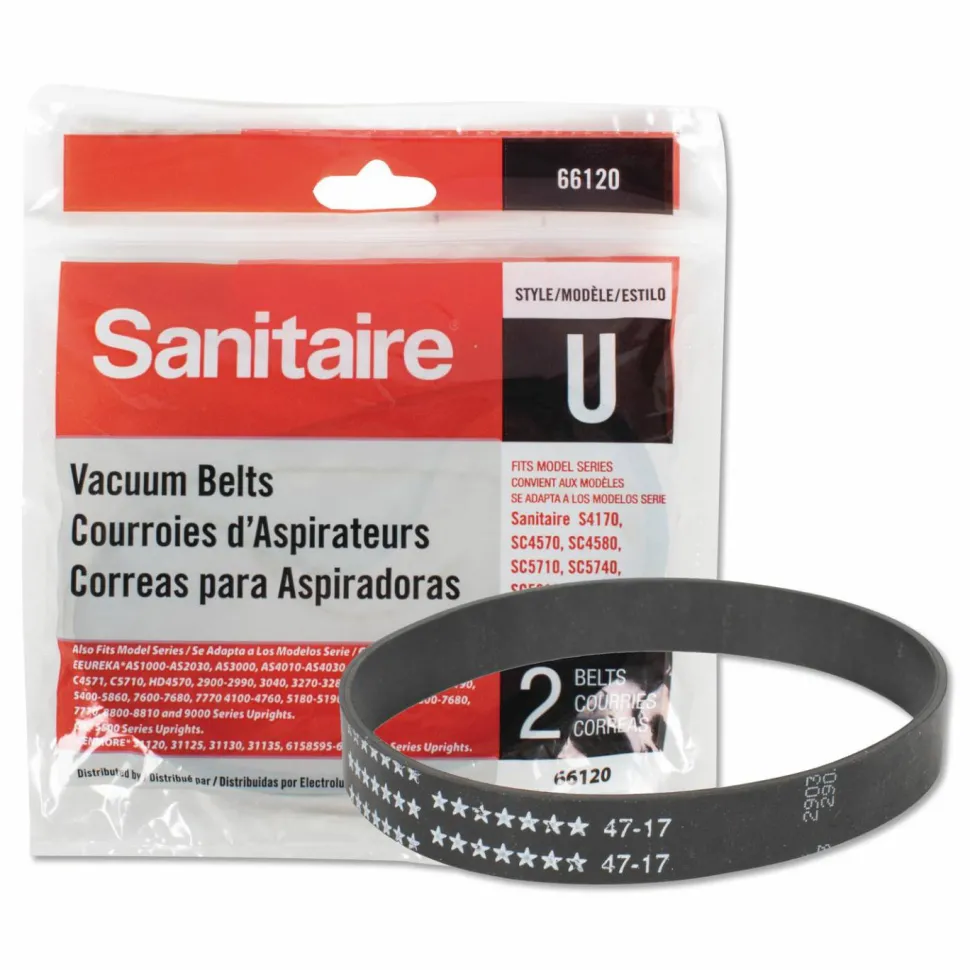 Sanitaire Replacement Belt for Upright Vacuum Cleaner, Flat U Style, 2/Pack