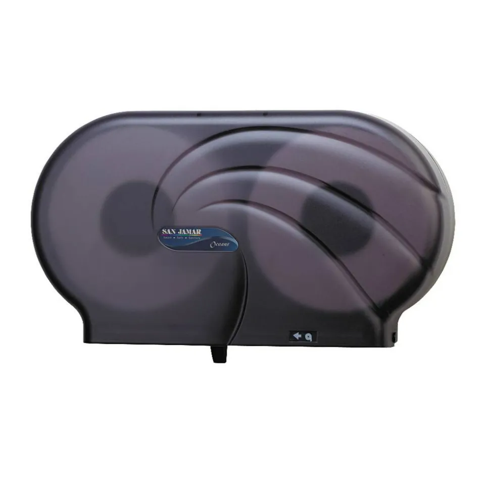 San Jamar 2-Roll Jumbo Toilet Tissue Dispenser, 19" x 5 1/4" x 12", Black Pearl