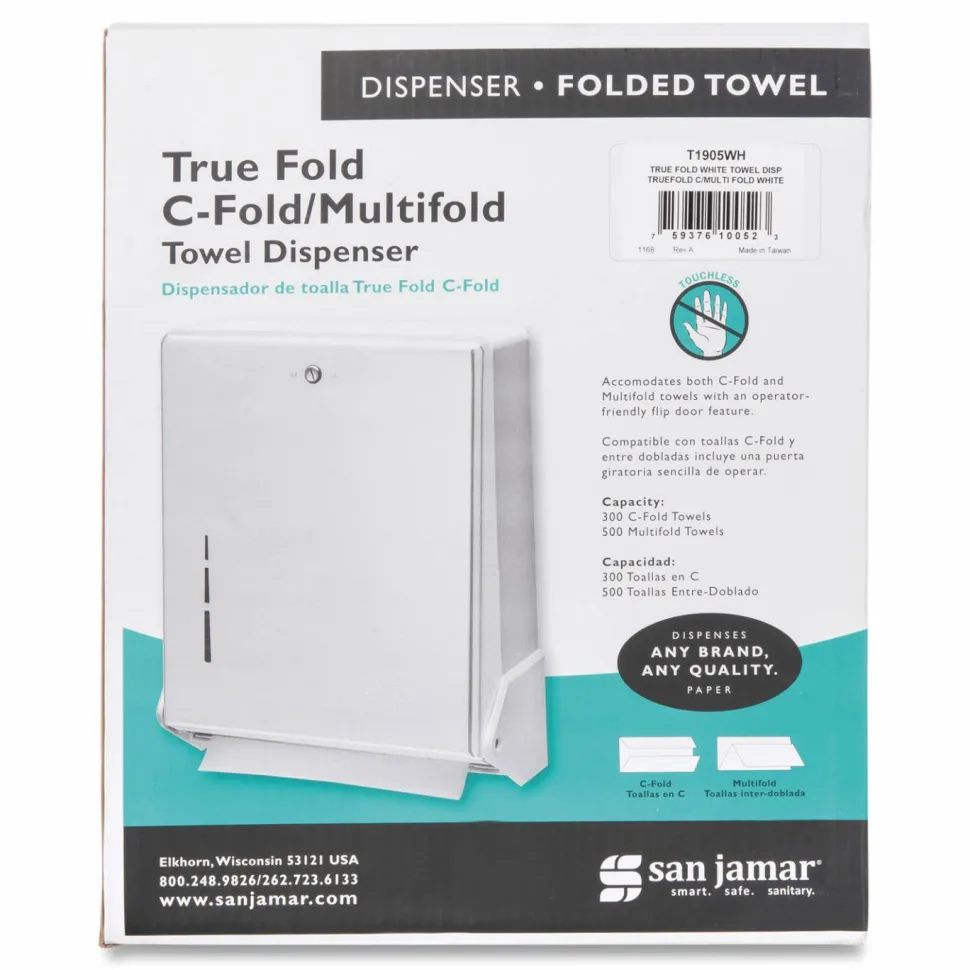 San Jamar True Fold C-Fold/Multifold Paper Towel Dispenser, 11.63 x 5 x 14.5, White