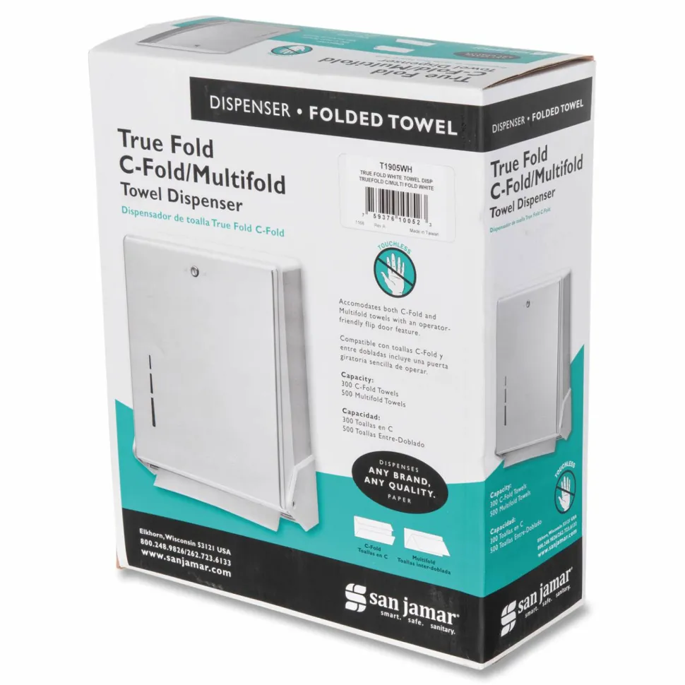 San Jamar True Fold C-Fold/Multifold Paper Towel Dispenser, 11.63 x 5 x 14.5, White