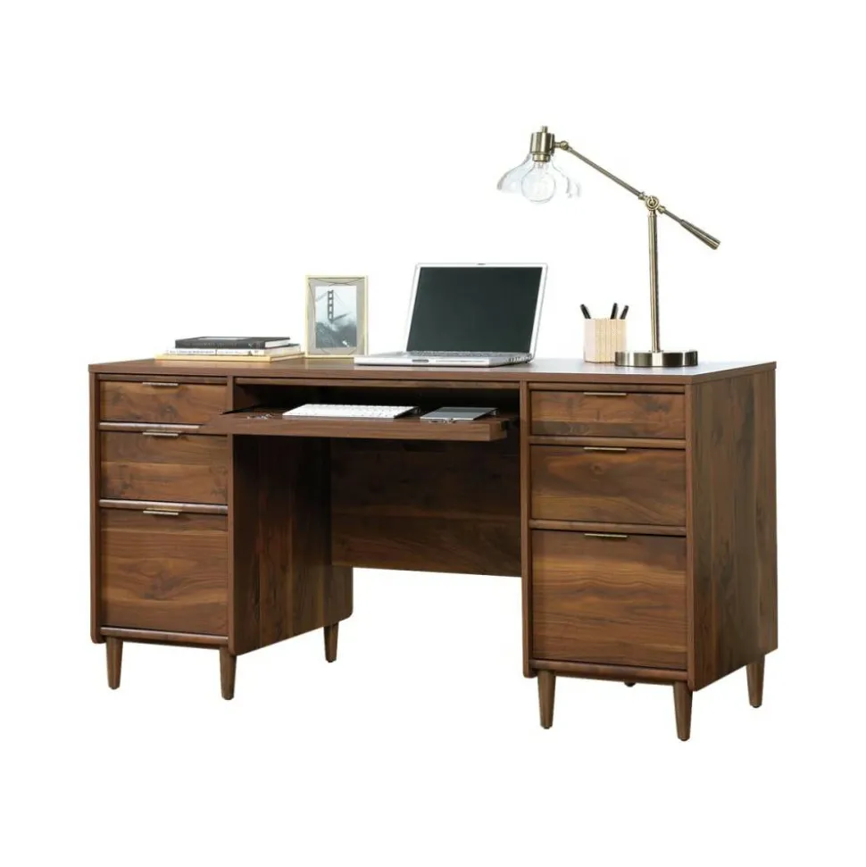 Sauder Clifford Place 59"W Mid-Century Executive Computer Desk, Grand Walnut