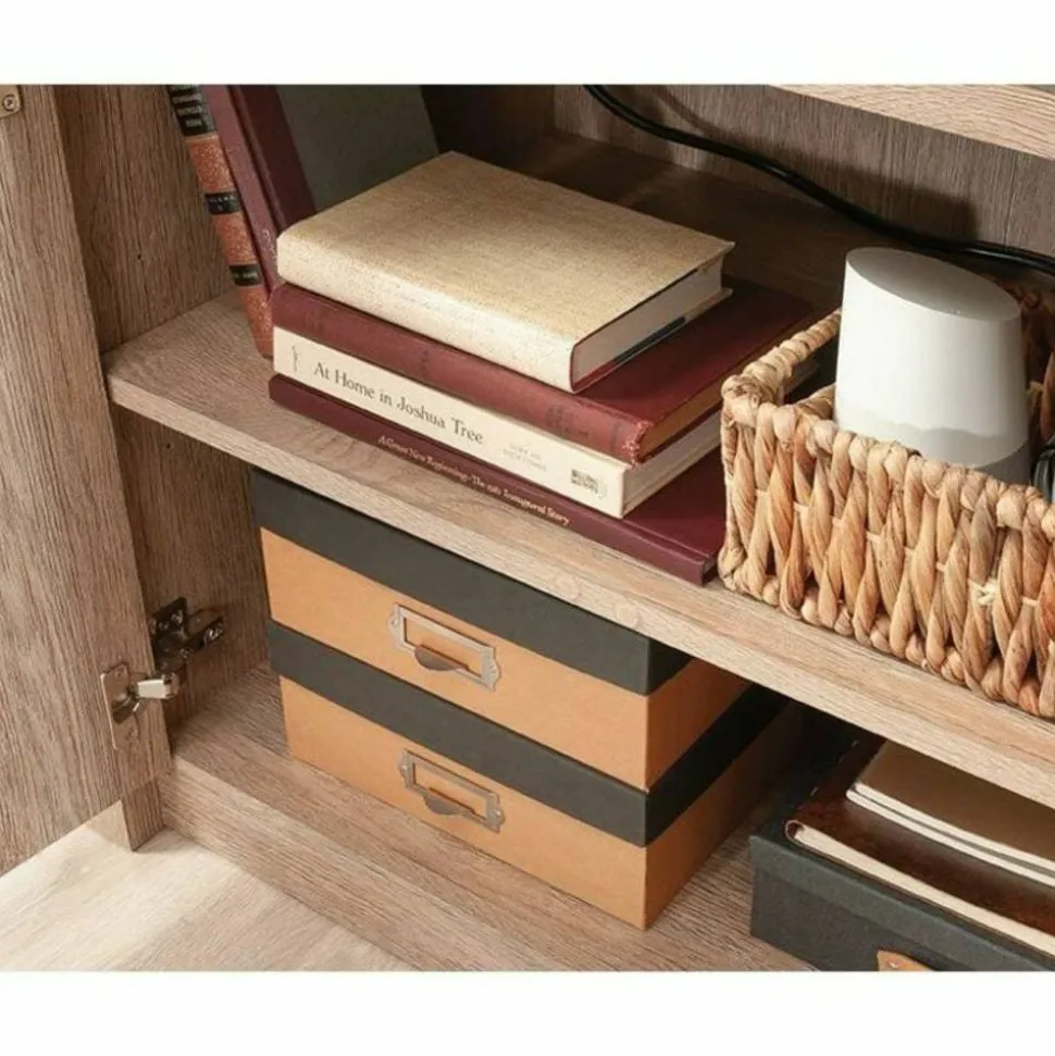 Sauder Dixon City 33"W Computer Desk Cabinet With Storage, Brushed Oak/Pebble White