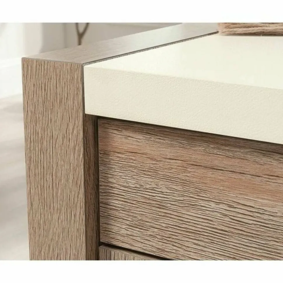 Sauder Dixon City 33"W Computer Desk Cabinet With Storage, Brushed Oak/Pebble White