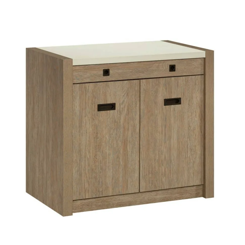 Sauder Dixon City 33"W Computer Desk Cabinet With Storage, Brushed Oak/Pebble White