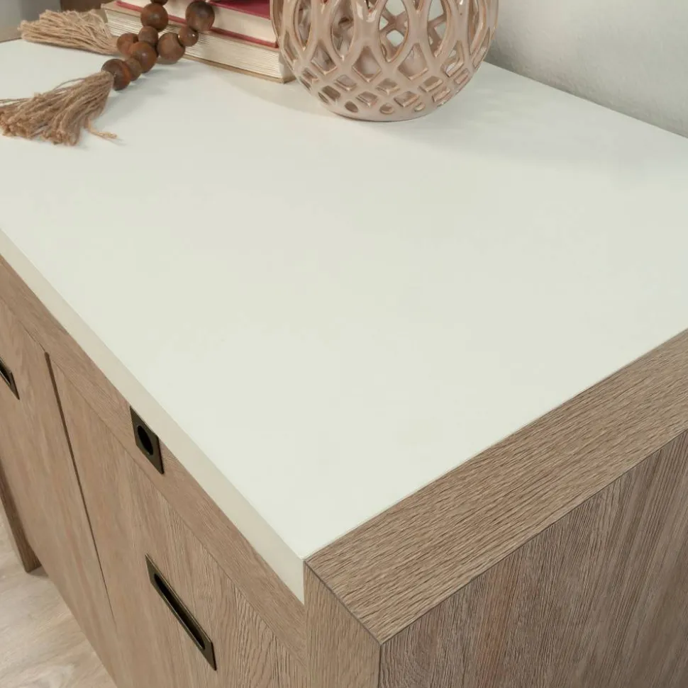 Sauder Dixon City 33"W Computer Desk Cabinet With Storage, Brushed Oak/Pebble White