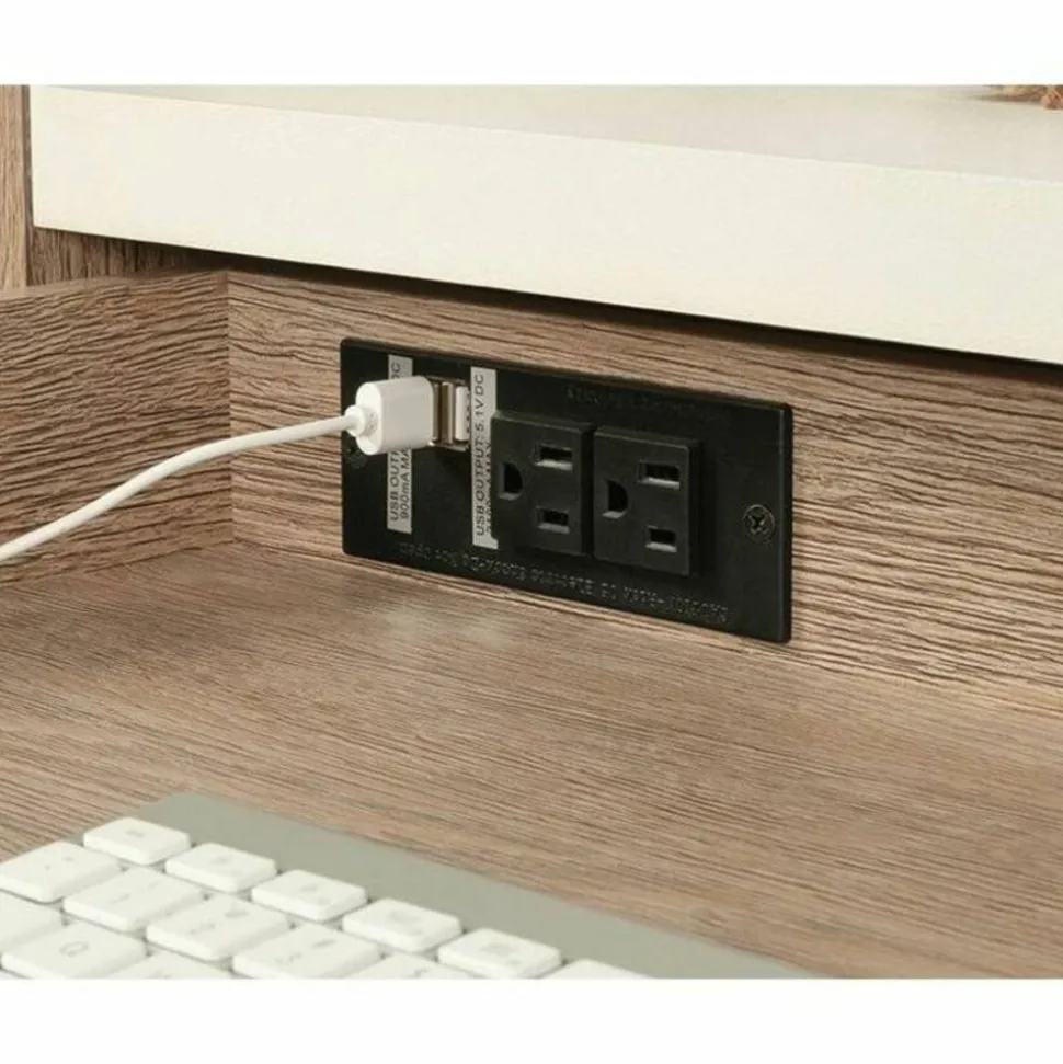 Sauder Dixon City 33"W Computer Desk Cabinet With Storage, Brushed Oak/Pebble White