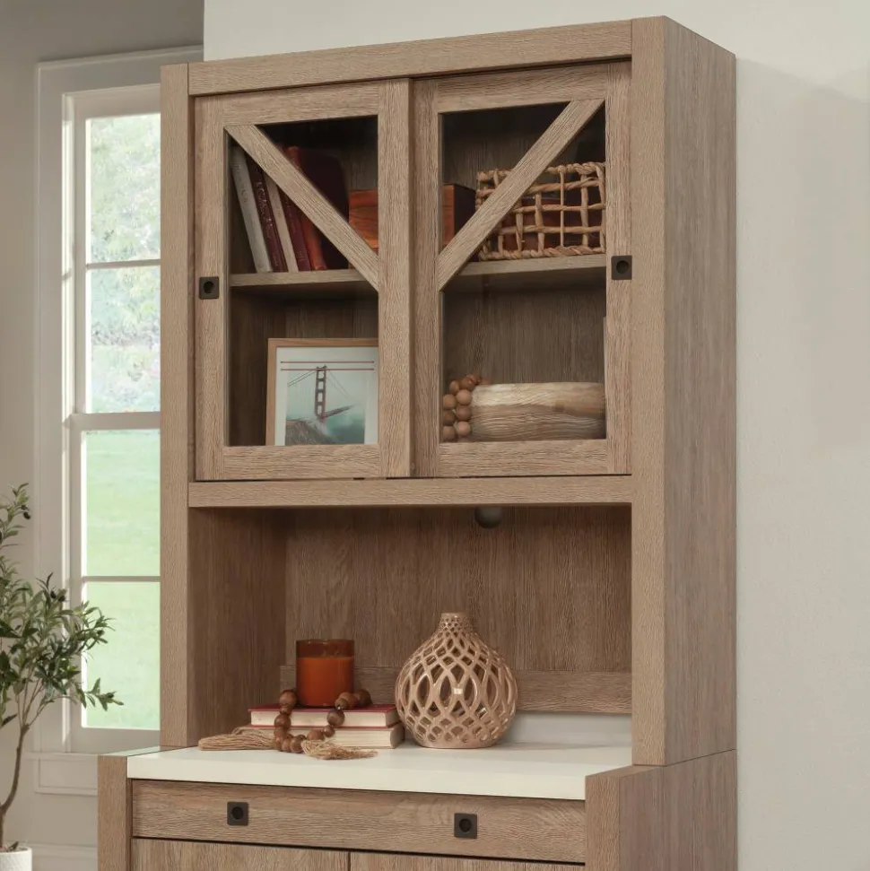 Sauder Dixon City 33"W Library Hutch, Brushed Oak
