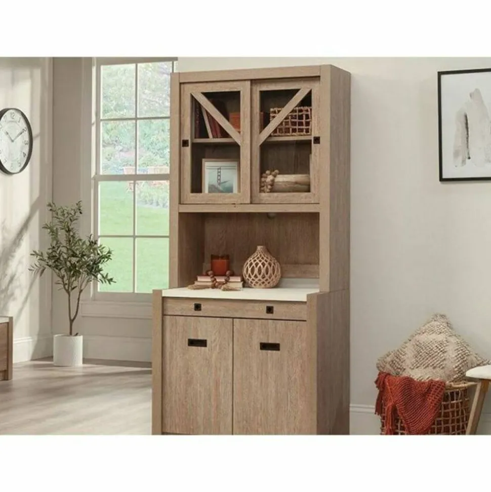 Sauder Dixon City 33"W Library Hutch, Brushed Oak