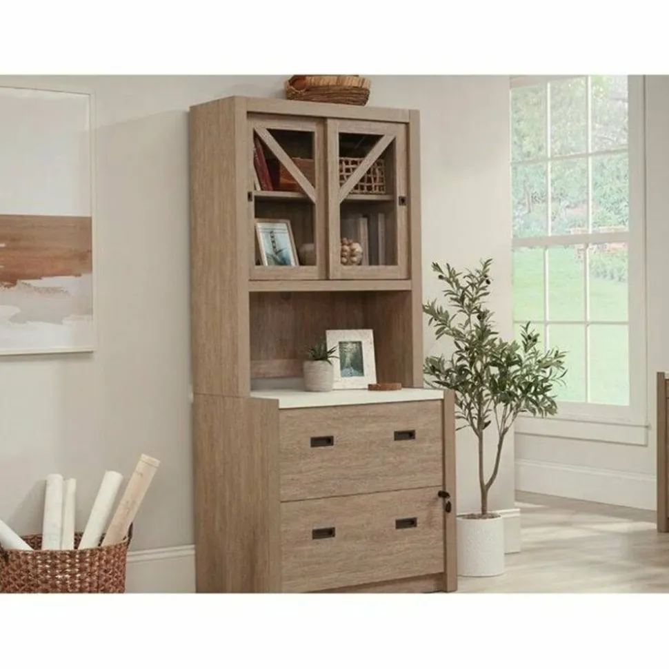 Sauder Dixon City 33"W Library Hutch, Brushed Oak